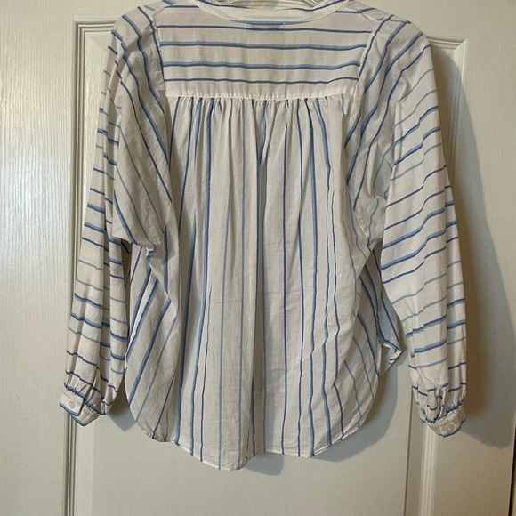Madewell Peasant Cream Blue Stripe Button Down Billowy Sleeve Shirt Top Size S - Picture 5 of 8